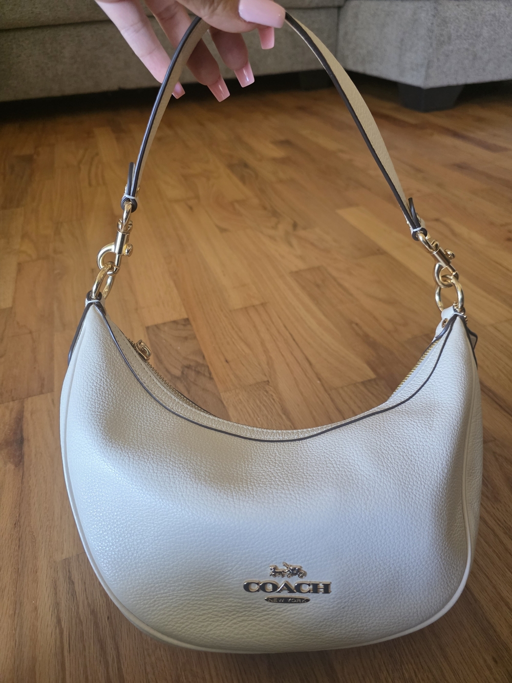 Coach Leather Crescent Shoulder Bag in Cream